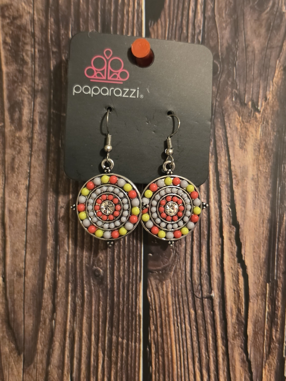 paparazzi Coral, Yellow & White Beaded Concentric Drop Earrings